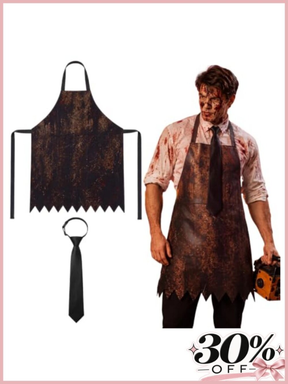 Halloween Butcher Costume Set Bloody Apron Tie Men PVC Leather Cosplay Horror